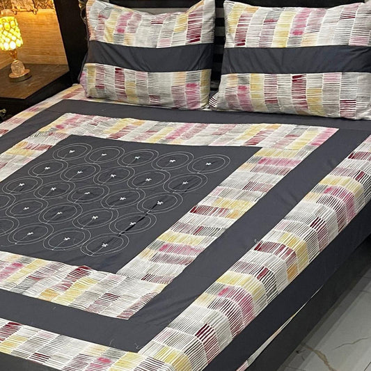 Luxury Patchwork Emb Bedsheet 3 Pc's